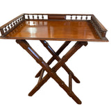 tray table on stand with gallery and brass handles