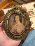 Handpainted Portrait Miniature Of Woman With Jeweled Cross