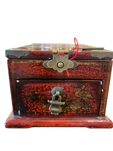 Red Wooden Chinese lacquer travel box with mirror