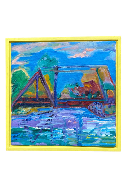Painting Untitled Trestle Bridge In Yellow Frame by Richard Fraenkel