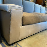 gorgeous gray leather and flannel 4 cushion couch by Paul Robert