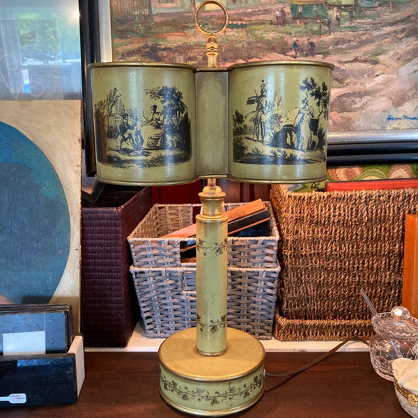 Tin tole double shade black and green lamp