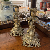 Dolphin and Putti Bronze Candlesticks