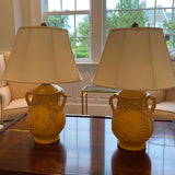 Pair of Mustard Pottery Urn Lamps