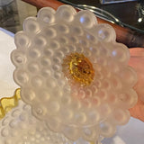 frosted hobnail glass with yellow