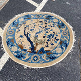Round Blue & Cream Art Deco Rug 4' d