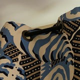 single Navy Blue, Cornflower Blue, Beige, & White Shell Motif Curtains