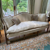 Ivory striped camel back sofa with down cushion