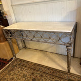 painted metal console with marble top