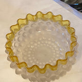 frosted hobnail glass with yellow