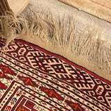 Red & Ivory Diamond Pattern Rug with Long Fringe 3'9" x 5'8"