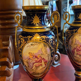 Pair of Cobalt Blue Sevres Urns with Tops and Metal Mounts
