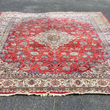 Large Wool Rug - Red & Beige Tones with Centered Medallion, Sold As Is