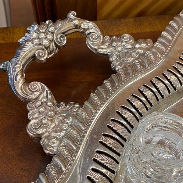 Silver Plate Reticulated Edge Tray with Handles