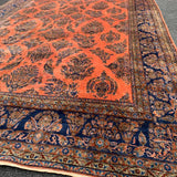 Coral & Royal Blue Persian Sarouk Rug 10'7" x 20'4"