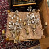 Pair of Floral Crystal Double Arm Sconces
