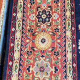 Navy Floral Garland Persian Rug with Pink Border 8'8" x 11'10"