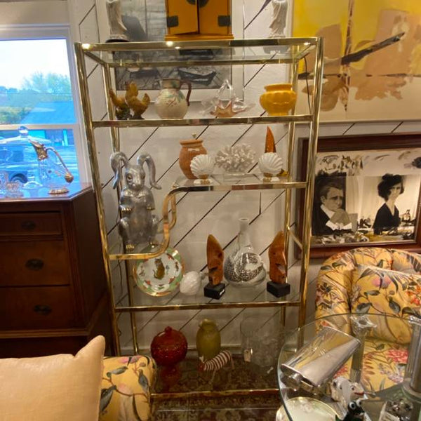 Milo Baughman Mid Centruy Brass & Glass Etagere