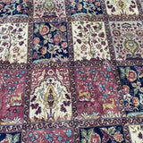 Burgundy Red, Cream & Black Floral Animal Block Motif with Border 9'8" x 14'6"