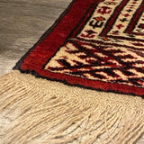 Red & Ivory Diamond Pattern Rug with Long Fringe 3'9" x 5'8"