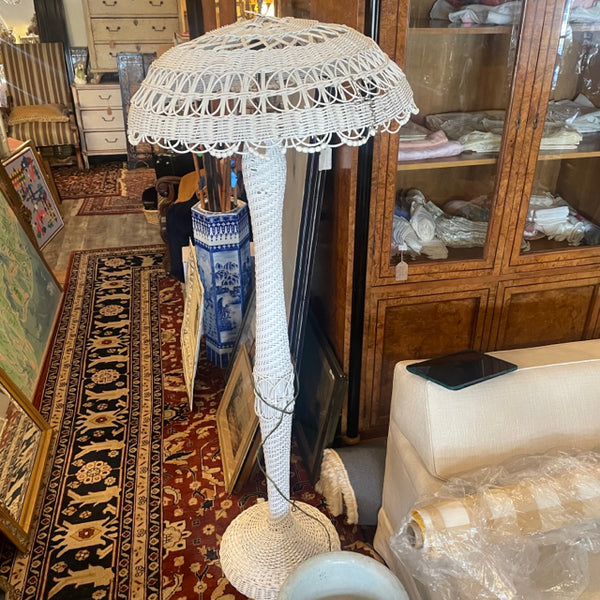 white wicker floor lamp