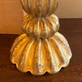 Pair of Gilt Fluted Wood Column Lamps with Detailed Silk Shades