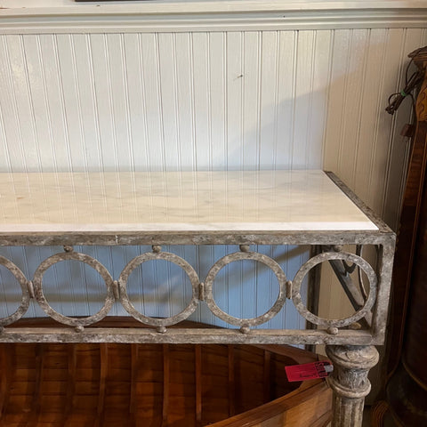 painted metal console with marble top