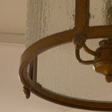 Bronze Style Hanging Pendant Lantern, Water Glass Panes with 6 Lights