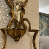 Pair of Mirrored Etched Double Arm Sconces