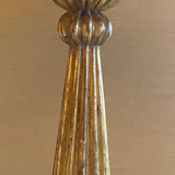 Pair of Gilt Fluted Wood Column Lamps with Detailed Silk Shades