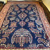 Navy Floral Garland Persian Rug with Pink Border 8'8" x 11'10"