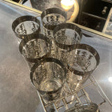Kimiko Silver Highball Glasses in Chrome Caddy - Kimiko Knight Set - 6 glasses w