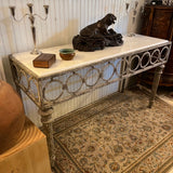 painted metal console with marble top