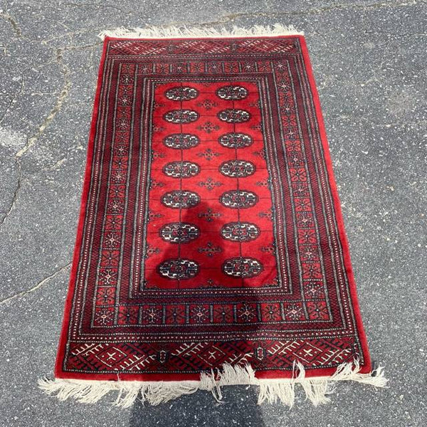 Traditional Red Rug Bokara with Fringe Detail
