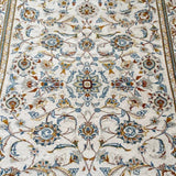 Cream Floral Silk Persian Rug with Fringe 3'7" x 5 '9"