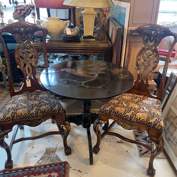 Chinese lacquered bird motif round side table