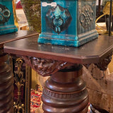 Pair of Carved Wood Spiral Pedestals with Carved Heads on Apron