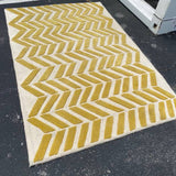 Yellow and White Plush Chevron Pattern Rug 4' x 6'