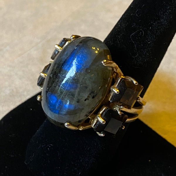 10k Labradorite Smokey Topaz RIng