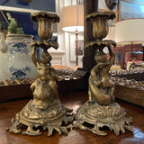 Dolphin and Putti Bronze Candlesticks