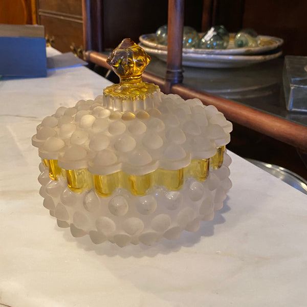 frosted hobnail glass with yellow