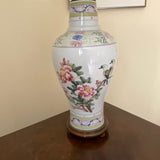 White Porcelain Painted Lamp with Silk Shade