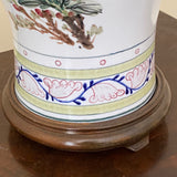 White Porcelain Painted Lamp with Silk Shade