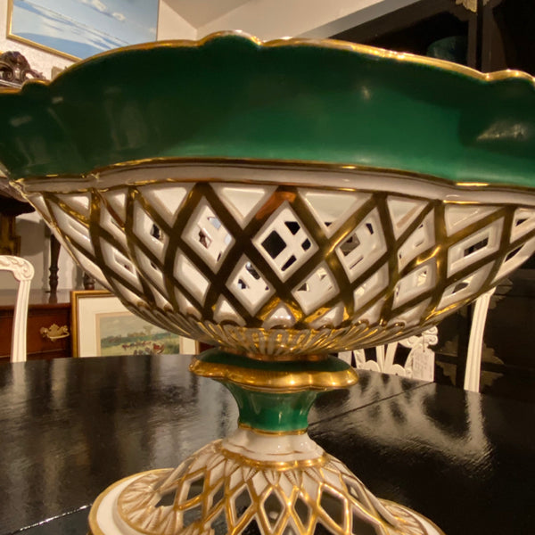 Green & White Porcelain Pierced Compote