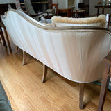 Ivory striped camel back sofa with down cushion