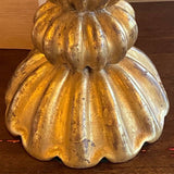 Pair of Gilt Fluted Wood Column Lamps with Detailed Silk Shades