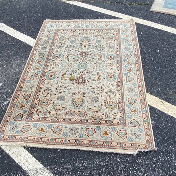 Cream Medallion Silk Persian Rug as is  3'9" x 5 '2"