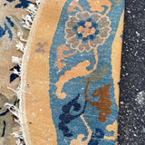 Round Blue & Cream Art Deco Rug 4' d