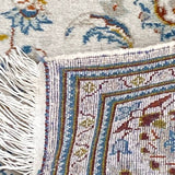 Cream Floral Silk Persian Rug with Fringe 3'7" x 5 '9"