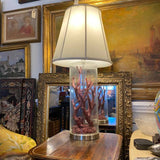 Coral & Glass Lamp with Off-White Shade